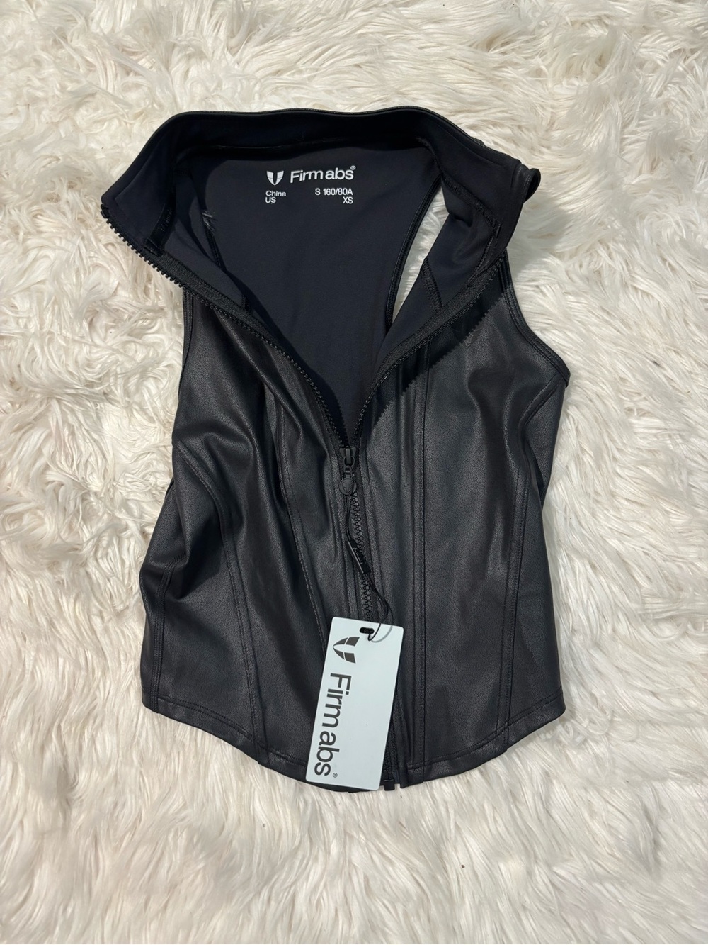 Firm abs new nwt biker Faux Leather Moto Vest - Black zip up goth cyber punk - Picture 4 of 7
